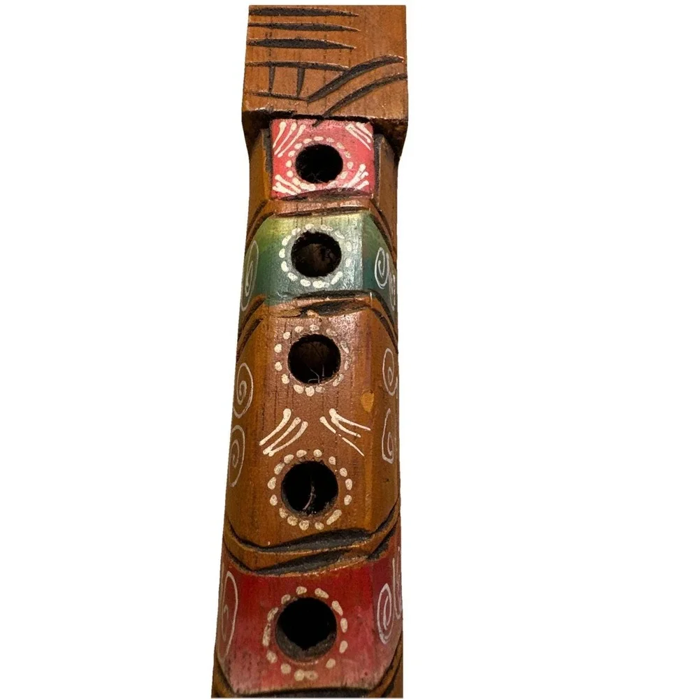 Vtg Handmade‎ Hand Carved Wooden Flute 12.5